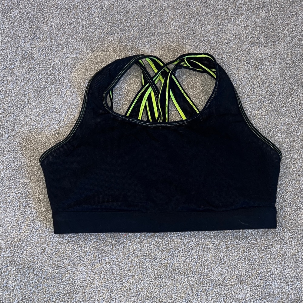 Fabletics Women's Black Sports Bra with Neon Straps